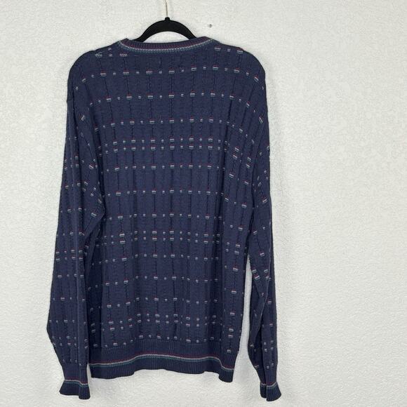 VTG 80s Nowell’s Mens Sweater 3D Textured Knit Basketweave Blue Size L USA Made - Picture 3 of 5